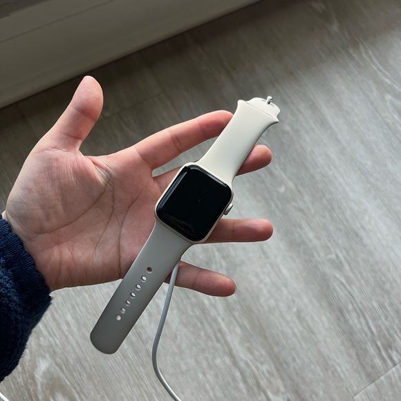 Apple Smartwatch with Silver Frame and Cream Band